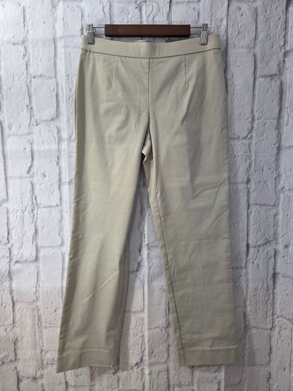 JM Collection Petite Medium Light Khaki Pull On Straight Leg Crop Ankle Pants